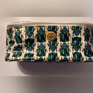 Tory Burch Green Beetle Pattern Makeup Pouch
